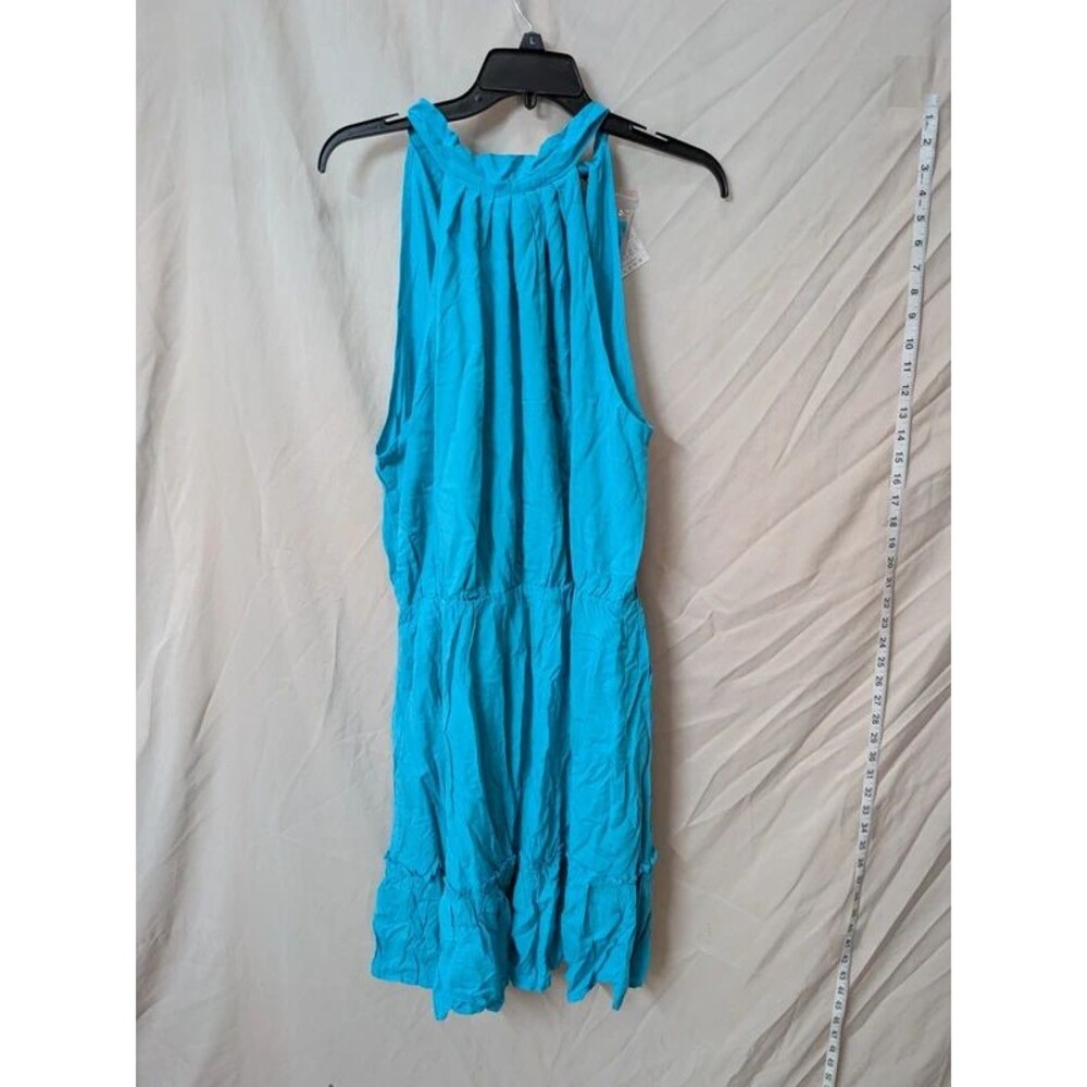 XL btfbm Halter Neck Tiered Mini Dress in teal blue w/ matching belt/sash
